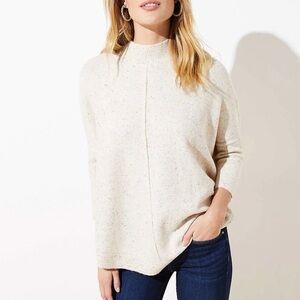 NEW LOFT Cream Speckled Mock Neck Poncho Sweater